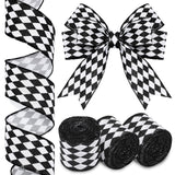 Luinabio 3 Rolls 30 Yard 2.5 Inch Christmas Black White Harlequin Ribbon Checkered Wired Ribbon Decorative for Xmas Fall Tree Wr