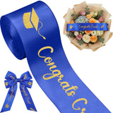 Zeyune 10 Yards Glitter Graduation Ribbon 2 Inch Class of 2026 Blue Gold Ribbon Craft Congrats Grad for Flower Bouquet Gift Wrap