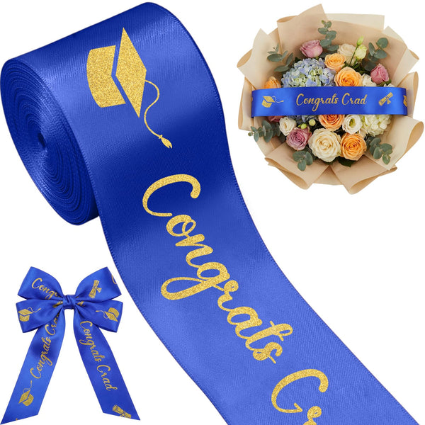 Zeyune 10 Yards Glitter Graduation Ribbon 2 Inch Class of 2026 Blue Go ...