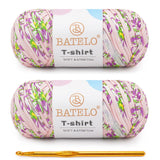 BATELO 2 Pack T-Shirt Yarn for Beginner Crochet Bags/Basket/Coaster, 400g/144yds High Elastic Thick Polyester Fabric (Floral Pin