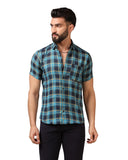 Toplot Men'S Regular Fit Casual Shirt Checks Design With Spread Collar & Half Sleeves (Chex-Shirt-5177-Sky-L),Sky,,B0CYGMMWKZ