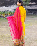 Anni Designer Women'S Cotton Blend Straight Printed Kurta With Pant & Dupatta (Devanshi-Yellow_S_Yellow_Small),Yellow,S,Cotton Blend,Regular,Dupatta