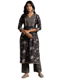 Libas Womens Printed Silk Blend Straight Kurta With Trousers