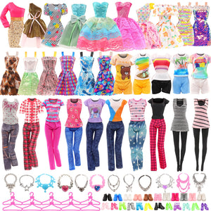 BARWA 42 Pack Doll Clothes and Accessories 5 PCS Fashion Dresses 5 Tops 5 Pants Outfits 6 PCS Mini Dresses 10 Shoes 6 Necklace 1