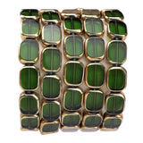 DADIFEN Glass Oval Beads Green 10x12mm 28pcs Rectangle Golden Edge Crystal Loose Beads for DIY Craft Jewelry Making