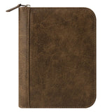 FranklinCovey FC Basics Binder Distressed Simulated Leather Zipper Binder for Planners (Compact, Brown)