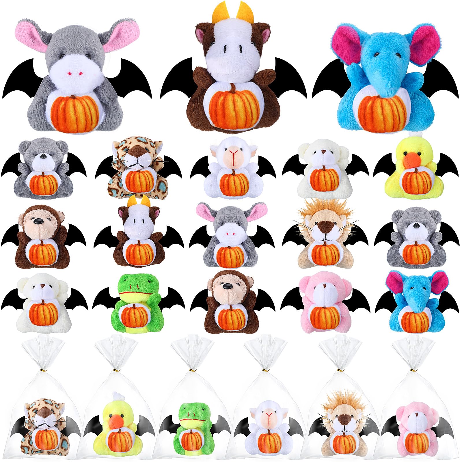 Vinsot 24 Pcs Halloween Stuffed Animal Bulk Small Halloween Plush Toys Plush keychain with Pumpkin Pattern for Trick or Treat Go