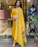 Anni Designer Women'S Rayon Blend Printed Straight Kurta With Pant & Dupatta (June Yellow_Xl_Yellow_X-Large),Yellow,XL,,,