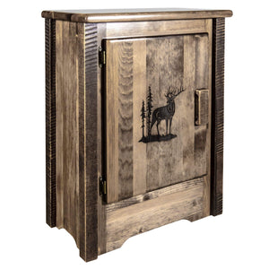 Montana Woodworks Homestead Collection Accent Cabinet With Laser Engraved Elk Design, Left Hinged, Stain & Clear, Stained & Clea