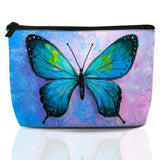 Makeup Bag Blue Butterfly Cosmetic Bags for Women Mini Portable Abstract Watercolor Travel Toiletry Bag Organizer Make up Brushe