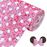 Greatdiy Sparkly Pink with White Polka Dot Chunky Glitter Fabric Roll 12 x 52 inch Shiny Summer Faux Leather for Making DIY Bows