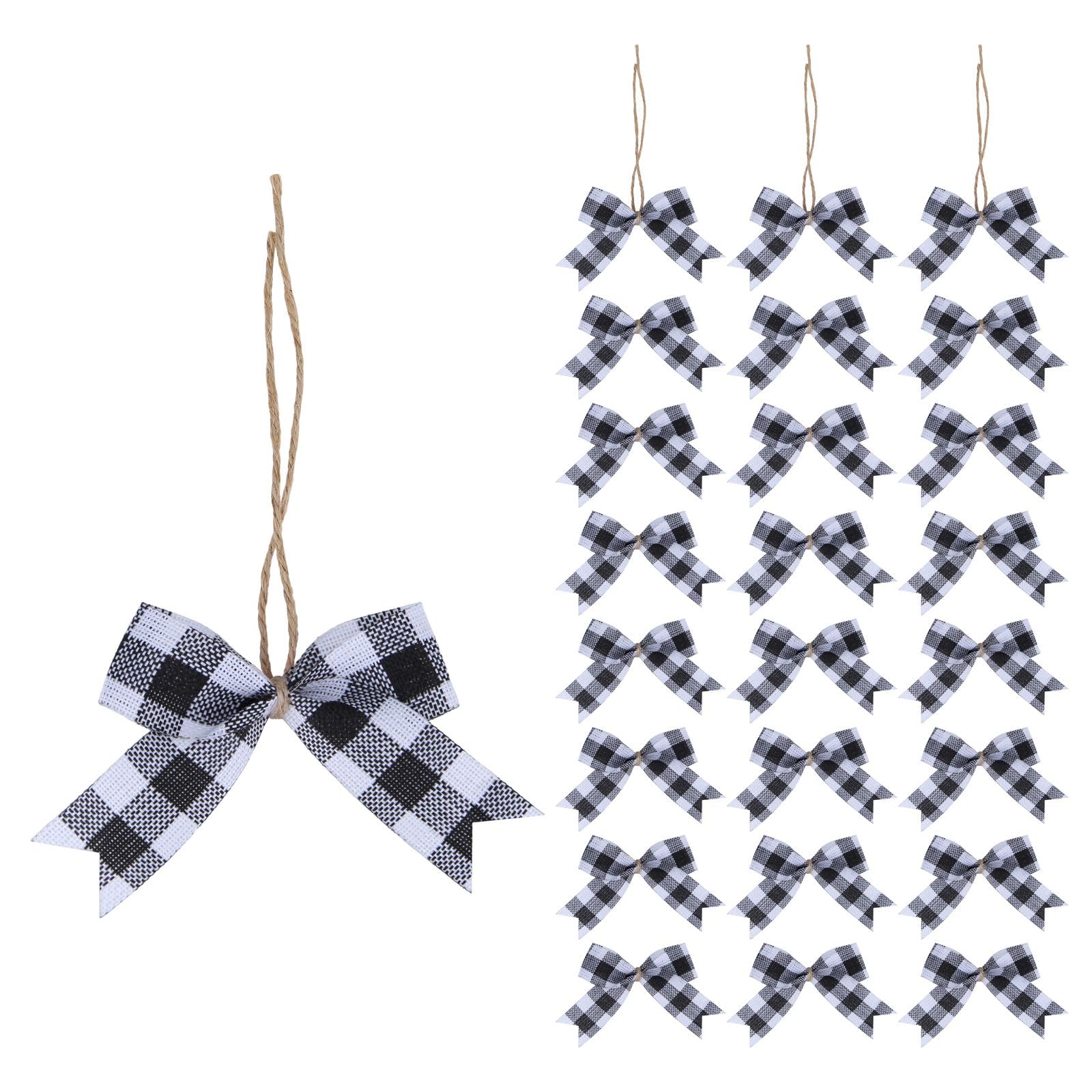 Meseey 24 Pcs 3 Inch Mini Buffalo Plaid Check Ribbon Bow Smal Bows for Crafts Sewing Scrapbook Wedding Christmas Halloween Thank