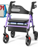 HOMLAND Foldable Rollator Walkers with Seat for Seniors, 8 Big Wheels, 350 lb. Weight Capacity, Adjustable Handles and Seat He