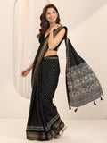 Libas Womens Printed Silk Blend Saree With Blouse Piece Black One Size