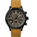 Timex Mens Expedition Field Chrono 43mm Watch - Black Case & Dial with Tan Leather Strap