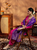 Libas Womens Woven Design Silk Blend Straight Kurta With Palazzos And Dupatta Pink Xs
