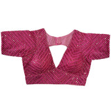 Vihu Fashion Womens Fancy Readymade Half Sleeve Sequins Saree Blouse(Sequins Butti Pink_38)