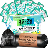 CRAZYTHUR 29PCS Portable Toilet Bags with 25PCS for Poo Powder Set, 8.5 Gallon Camping Toilet Bag Portable Toilets Absorbent Pow