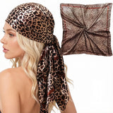 Ahamo Leopard Print Satin Square Scarf For Women 90 X 90 Cm Brown Head Scarf Lightweight Bandana Fashion Neck Wrap Large Satin H