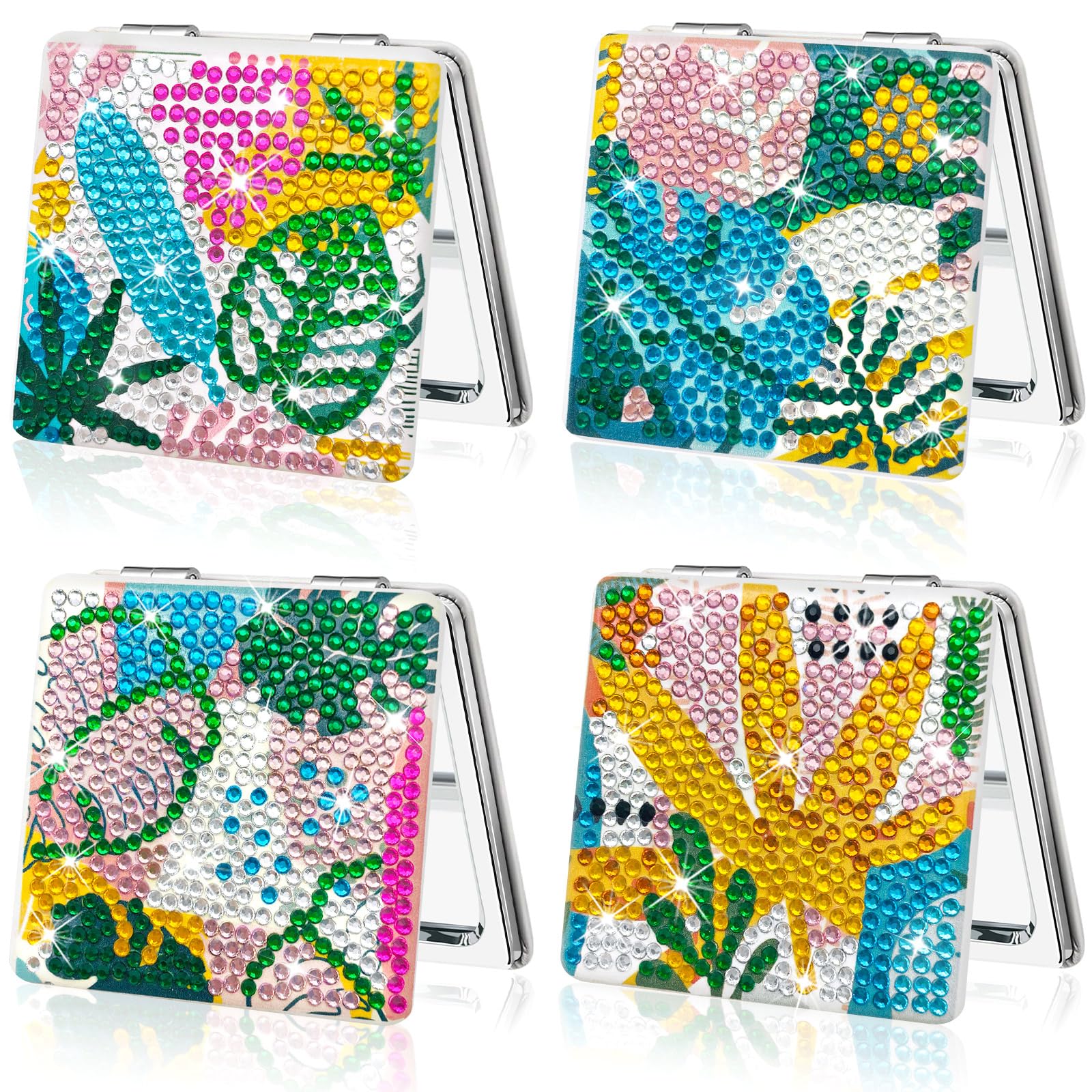 FILASLFT Flower Diamond Painting Compact Mirror, DIY Diamond Art, Makeup Mirror 4 Pcs, Pocket & Portable Foldable Mirror - Perfe