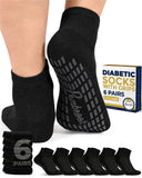 Pembrook Diabetic Ankle Socks for Men & Women with Grips | 6 Pairs Quarter Length Wide Non Binding Diabetic Socks for Men Non Sl