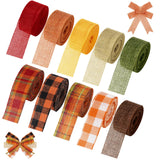 Whaline 10 Rolls 50 Yard Fall Plaid Burlap Ribbon 1 Inch Decorative Wrapping Ribbon for Autumn Thanksgiving DIY Crafts Bow Wreat