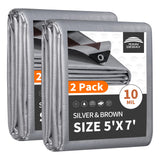RAINDEWAY 5x7 Feet(2 Pack) Tarps Heavy Duty Waterproof,10Mil Small Tarp
