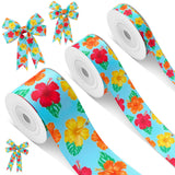 Cunno 3 Rolls Summer Hibiscus Grosgrain Ribbon Decorating Material Flower Wired Tropical Ribbon Party Accessory for Hawaiian Lua