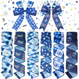 Wavyknot 6 Rolls 30 Yards Father's Day Wired Edge Ribbon Blue Tie Hat Patterned Ribbon Rustic You are My Hero Craft Wrapping for