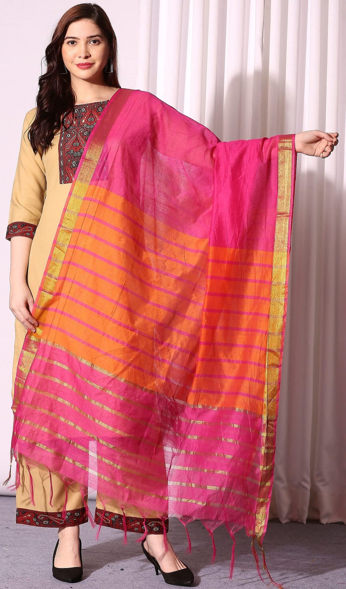 Anni Designer Women'S Cotton Straight Kurta With Pant & Dupatta (Kptd-Cot-10003-Beige_L_Beige_Large),Beige,L,Cotton Blend,Straight,Kurta, Pants, Scarf