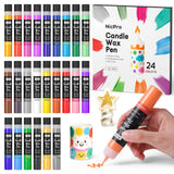 Nicpro Candle Wax Pen, 24 Colors 3D Candle Paint Include Glitter Silver Gold, Safe DIY Candle Making & Painting Kit, Dry Fast Vi