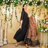 Gosriki Women'S Cotton Blend Anarkali Solid Kurta With Pant & Dupatta (Pavalino Black-Gs_Xl_Black_X-Large),Black,,B0D4VN3NZQ