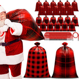 Cholemy 24 Pcs 56 Inch Jumbo Christmas Gift Bags Large Christmas Plastic Drawstring Extra Large Gift Bags Red and Black Buffalo