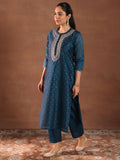 Libas Women'S Chanderi Silk Woven Design Kurta Set (49429 Teal Teal Xl