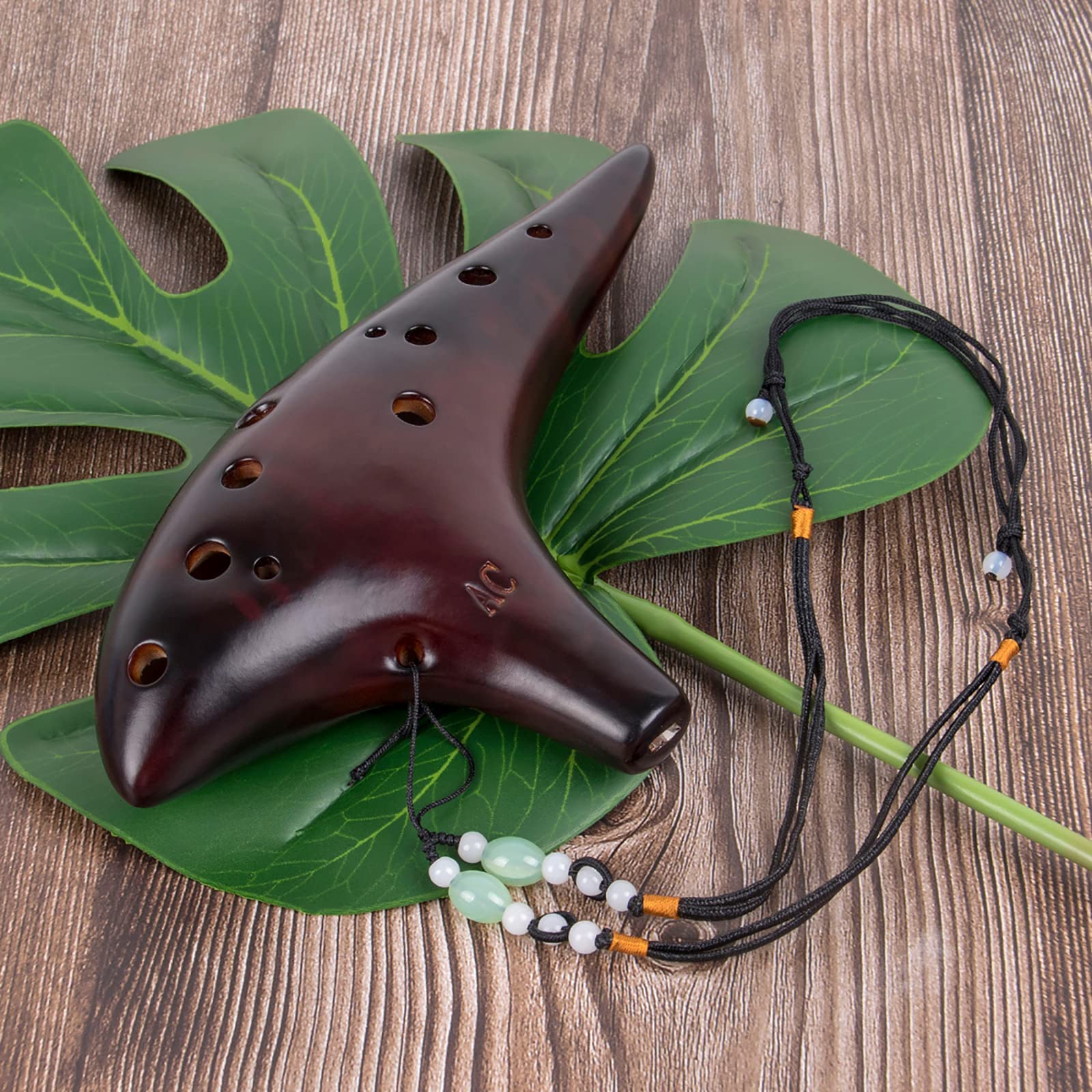 AKLOT Ocarina 12 Holes Alto C Smokey Straw Fired Ceramic Ocarinas with Protective Bag Starter Song Booklet for Kid Adult Beginne