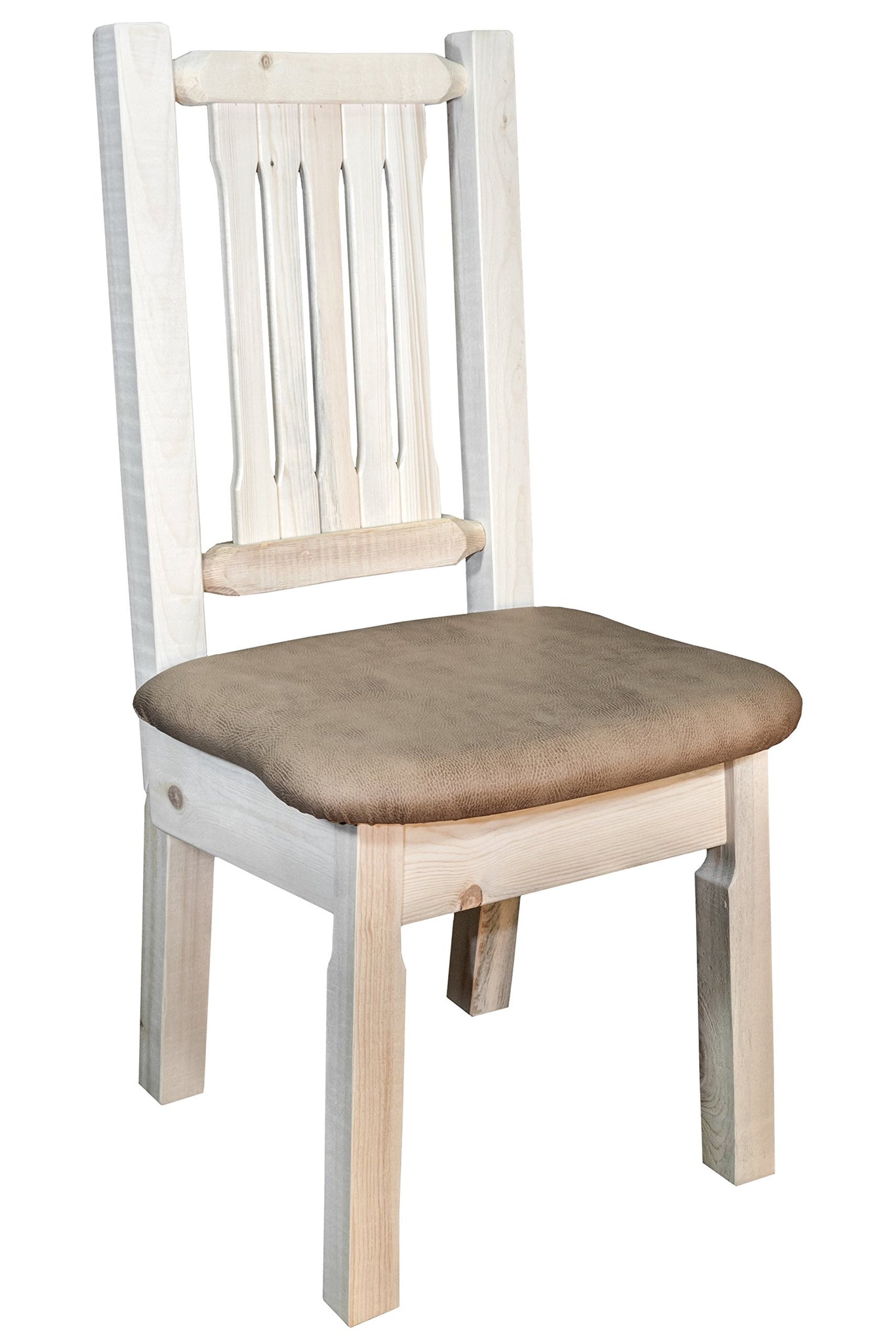Montana Woodworks Homestead Collection Dining Side Chair, Clear Lacquer Finish With Upholstered Seat, Buckskin Pattern