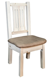 Montana Woodworks Homestead Collection Dining Side Chair, Clear Lacquer Finish With Upholstered Seat, Buckskin Pattern