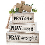 Moucuny 4 Pcs Christian Table Decor Wooden Cross Wooden Bible Verse Sign Inspirational Religious Christian Centerpiece Pray Bloc