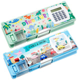 Henoyso 2 Pcs Multifunctional Pencil Box for Girls Plastic Cute Pencil Case with Calculator and Sharpener Pen Pouch Gifts(Car, D