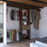 Tuhome Manchester 250 Closet System, Five Open Shelves, One Drawer, Three Metal Rods -Dark Walnut