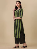 Wedani Women'S Cotton Round Neck Casual Wear Straight Kurta With Palazzo (Skrt512) Green,GREEN,XL,Cotton,A-Line,
