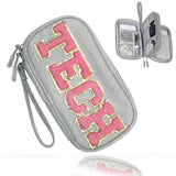 COSHAYSOO Electronics Accessories Organizer Bag with Chenille Letter Patch TECH for Women Travel Gifts, Traveling Essentials Com