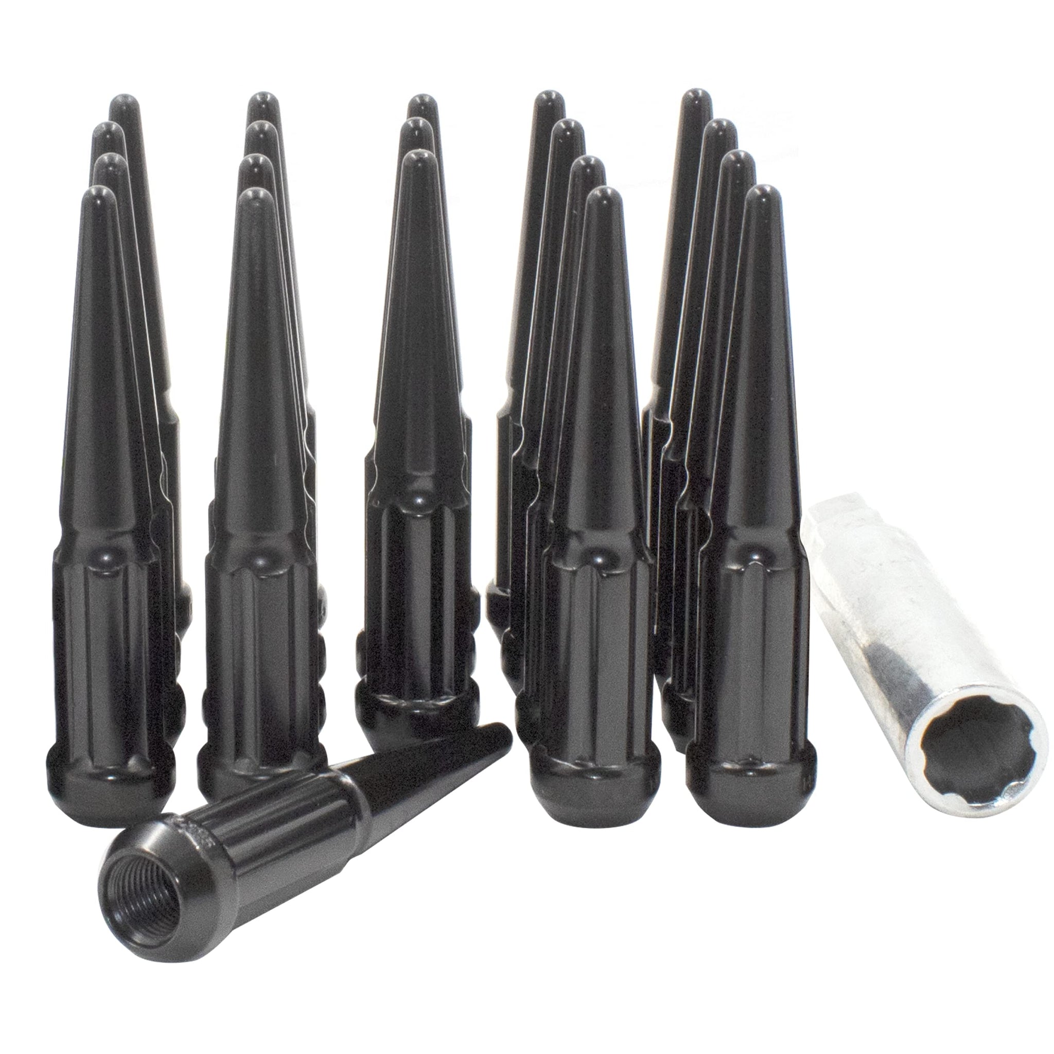 Wheel Accessories Parts 20 Pcs M14 x 1.5 14 x 1.5 Thread Spike Spline Solid Metal 4.40 Long Lug Nuts Black Truck Spline Fits 1