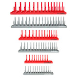 OEMTOOLS 22413 6 Piece SAE and Metric Socket Tray Set (Red and gray), 14, 38, and 12 Drive Socket Holders Organizers for Tool Bo