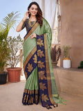Satrani Women'S Cotton Silk Jacquard Saree With Unstitched Blouse Piece (3658S6036N_Mint Green4)