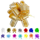Allgala 12-PC 4 Inch Medium 3CM Organza Ribbon Pull Flower Bow for Gift Wrapping Baskets Wedding D cor - Gold-GP90603