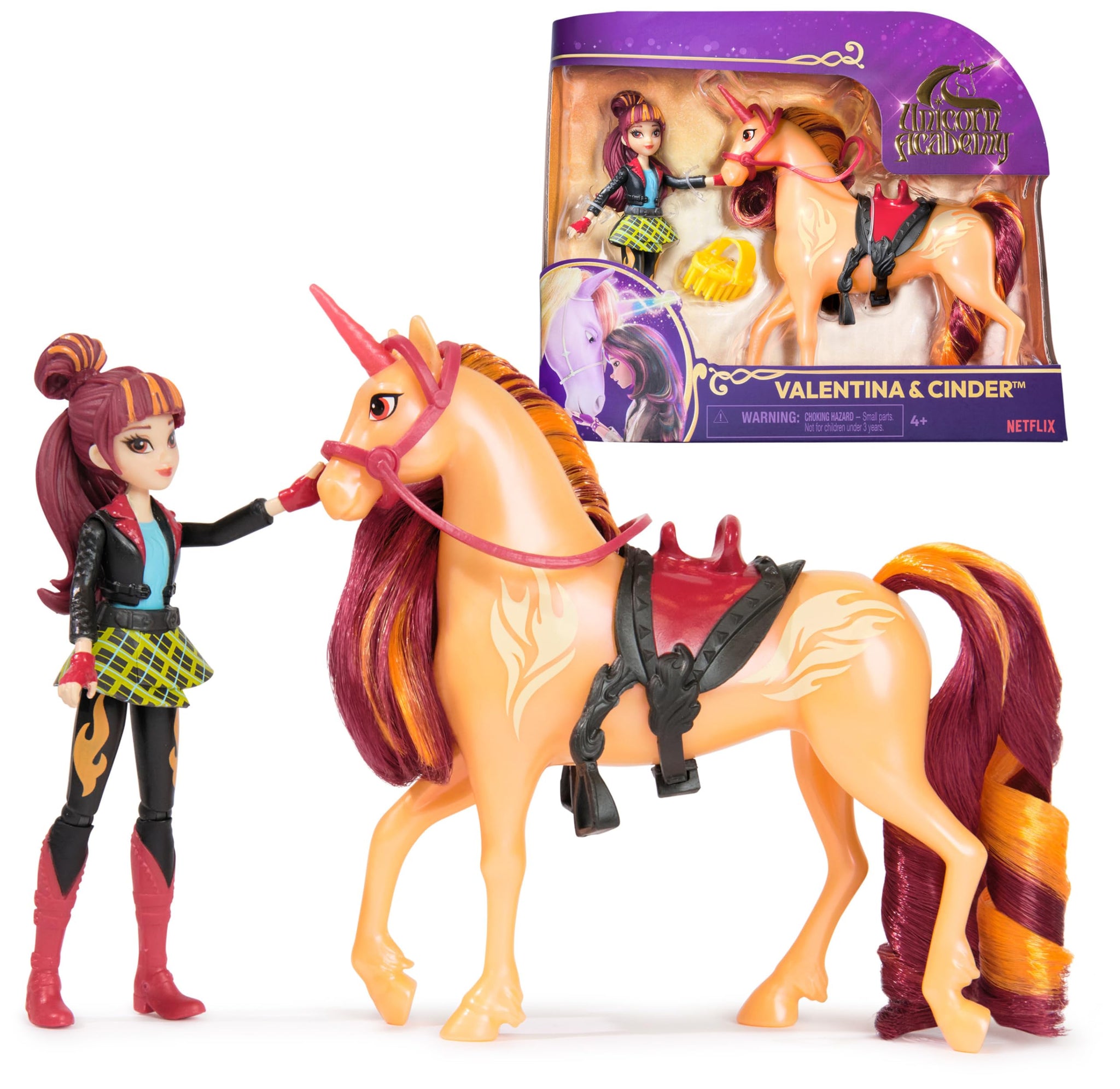 Unicorn Academy, Valentina & Cinder Set with 2 Riding Accessories & Hair Styling Tool, Dolls & Unicorn Toys for Girls Ages 4 and