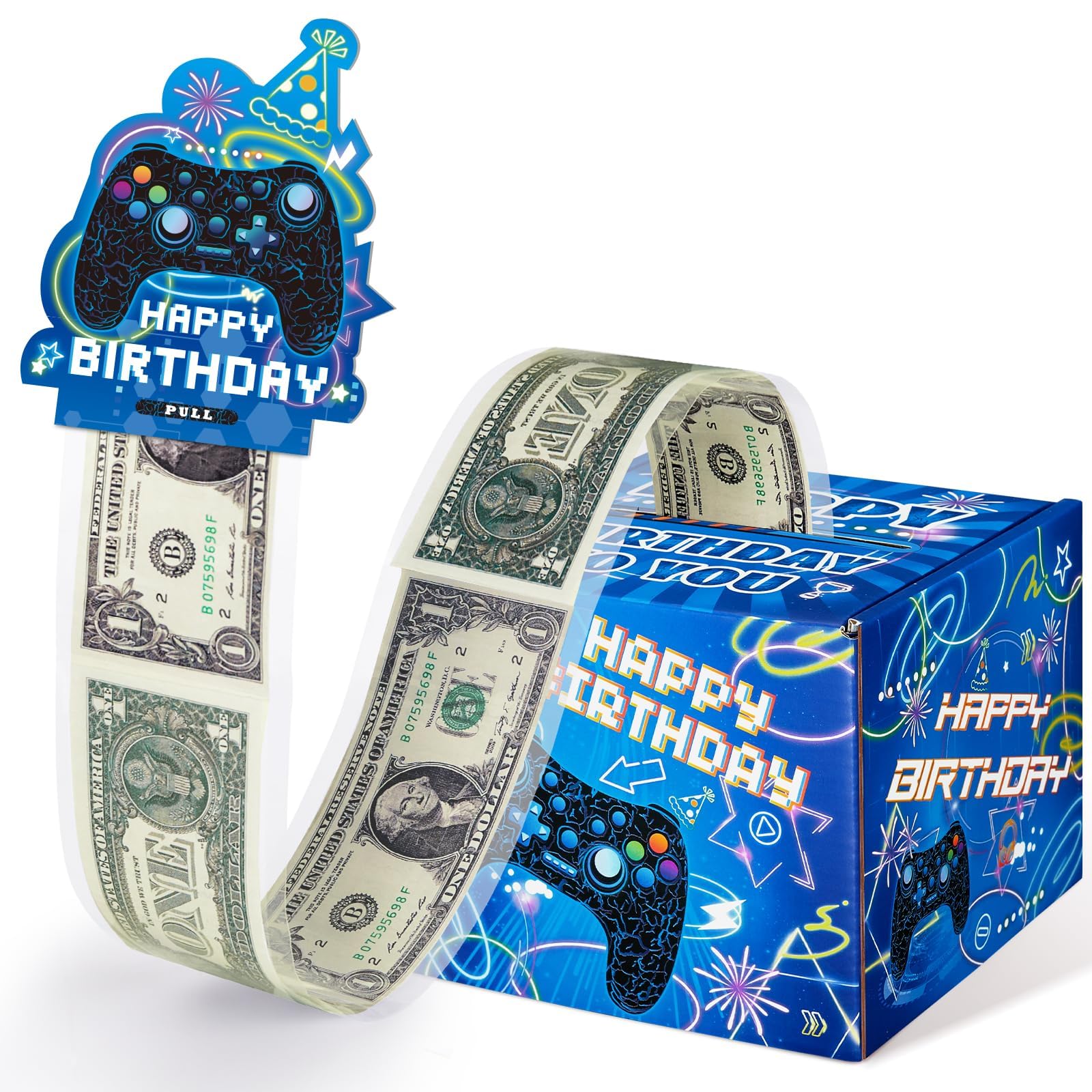 WERNNSAI Money Box for Cash Gift - Surprise Birthday Money Box Gaming Party Decorations Game Party Boxes for Kids Adults Gaming 