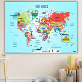 Ekdali Kids World Map Poster Educational & Colorful Map With Animals, Landmarks & Continents | Fun Geography Learning Wall Dec
