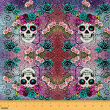 Feelyou Sugar Skull Upholstery Fabric for Chairs, Rose Skull Skeleton Fabric by The Yard, Bohemian Exotic Style Gothic Bones Flo